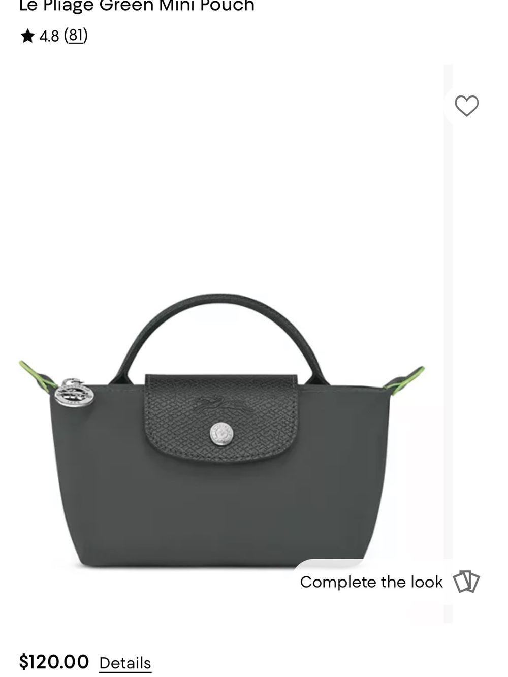 Longchamp Mini Pouch in Dark Gray with Green Accents